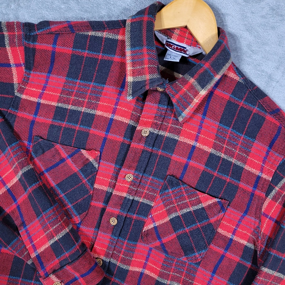 Vintage Big Mac Flannel Shirt Mens Large Tall Red Blue Plaid Made in USA